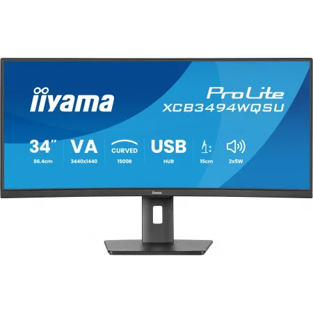 Монитор Iiyama 34" ProLite XCB3497WQSNPH-B1 черный VA LED 21:9 HDMI M/M Cam матовая HAS Piv 3000:1 350cd 178гр/178гр 3440x1440 120Hz FreeSync Premium DP UW USB 9.7кг