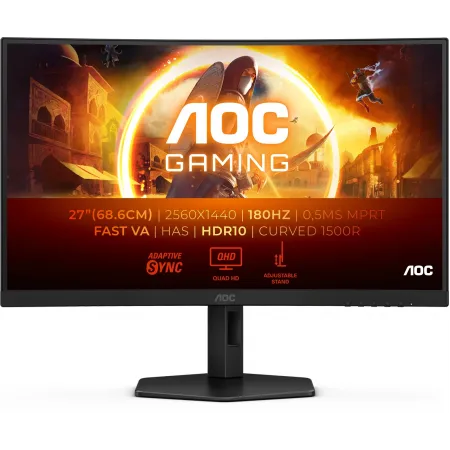 Монитор AOC 27" Gaming CQ27G4X черный VA LED 16:9 HDMI матовая HAS Piv 300cd 178гр/178гр 2560x1440 180Hz FreeSync Premium Pro DP Quad 2K (1440p) 5.91кг