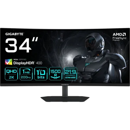 Монитор Gigabyte 34" G34WQC2 EK черный VA LED 21:9 HDMI M/M матовая HAS Piv 4000:1 450cd 178гр/178гр 3440x1440 200Hz FreeSync Premium DP 4K 7.36кг
