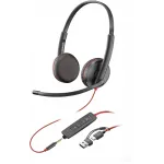 Наушники с микрофоном Poly Blackwire 3200 3225 черный/красный 2.27м накладные USB оголовье (8X229A6)