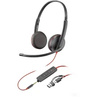 Наушники с микрофоном Poly Blackwire 3200 3225 черный/красный 2.27м накладные USB оголовье (8X229A6)