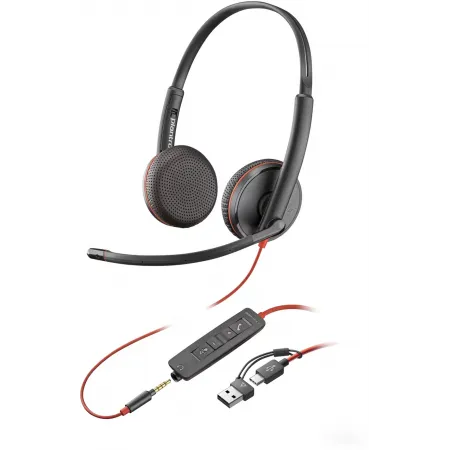 Наушники с микрофоном Poly Blackwire 3200 3225 черный/красный 2.27м накладные USB оголовье (8X229A6)