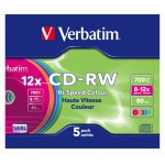 Диск CD-RW Verbatim 700Mb 12x Slim case (5шт) Color (43167)