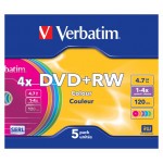 Диск DVD+RW Verbatim 4.7Gb 4x Slim case (5шт) Color (43297)