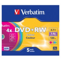 Диск DVD+RW Verbatim 4.7Gb 4x Slim case (5шт) Color (43297)