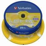 Диск DVD+RW Verbatim 4.7Gb 4x Cake Box (25шт) (43489)