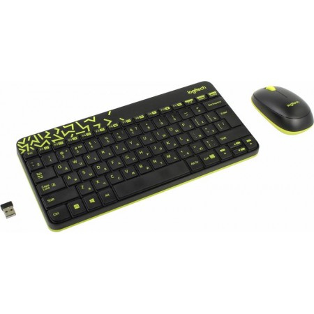 Клавиатура + мышь Logitech MK240 клав:черный/желтый мышь:черный/желтый USB беспроводная slim Multimedia (920-008213)