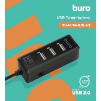 Разветвитель USB 2.0 Buro BU-HUB4-0.5L-U2.0 4порт. черный