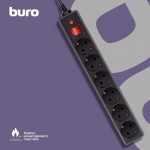 Сетевой фильтр Buro 600SH-16-3-B 3м (6 розеток) черный (коробка)