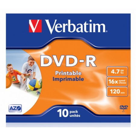 Диск DVD-R Verbatim 4.7Gb 16x Jewel case (10шт) Printable (43521)