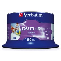 Диск DVD+R Verbatim 4.7Gb 16x Cake Box (50шт) Printable (43512)