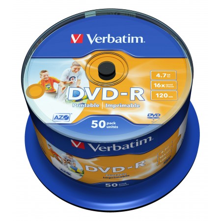 Диск DVD-R Verbatim 4.7Gb 16x Cake Box (50шт) Printable (43533)