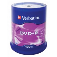 Диск DVD+R Verbatim 4.7Gb 16x Cake Box (100шт) (43551)