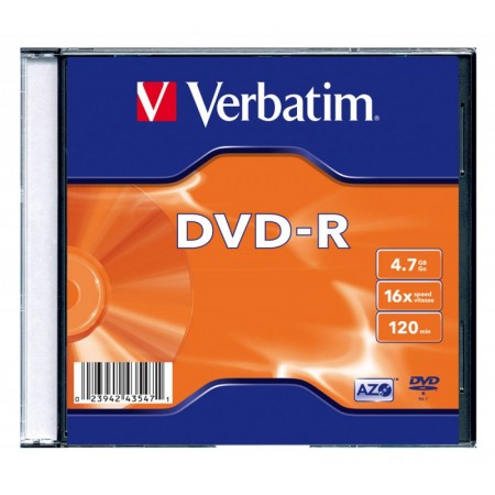 Диск DVD-R Verbatim 4.7Gb 16x Slim case (20шт) (43547)