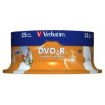 Диск DVD-R Verbatim 4.7Gb 16x Cake Box (25шт) Printable (43538)