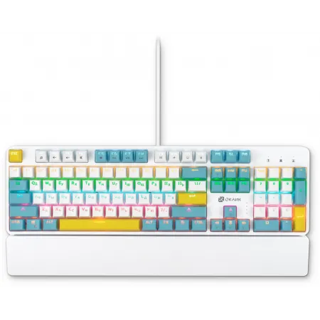 Клавиатура Оклик K951X механическая белый USB Multimedia LED (подставка для запястий) (1901079)