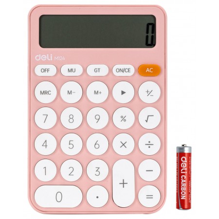 Калькулятор настольный Deli EM124PINK розовый 12-разр.
