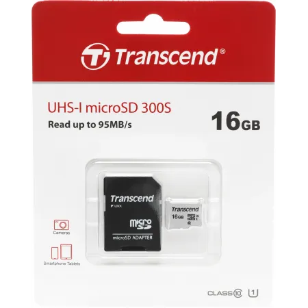 Флеш карта microSDHC 16GB Transcend TS16GUSD300S-A + adapter