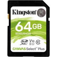 Флеш карта SDXC 64GB Kingston SDS2/64GB Canvas Select Plus w/o adapter