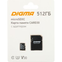 Флеш карта microSDXC 512GB Digma CARD30 V30 + adapter