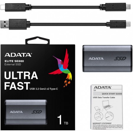 Накопитель SSD A-Data USB-C 1Tb AELI-SE880-1TCGY SE880 2.5" серый