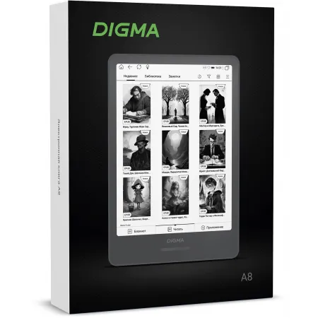 Электронная книга Digma A8 7.8" E-Ink Carta 1873x1404 Touch Screen 1.8Ghz 3072/32Gb/SD/microSDHC/подсветка дисплея темно-серый