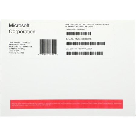 ПО Microsoft Windows Server Standard 2022 Eng 1pkDSP OEI 4Cr NoMedia/NoKey(POSOnly)AddLic (P73-08441)