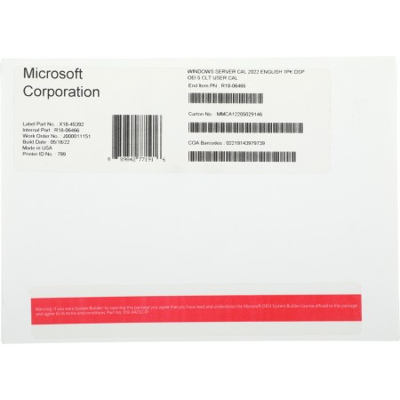 ПО Microsoft Windows Server CAL 2022 English 1pk DSP OEI 5 Clt User CAL (R18-06466)