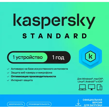 Программное Обеспечение Kaspersky Standard. 1-Device 1 year Base Card (KL1041ROAFS)