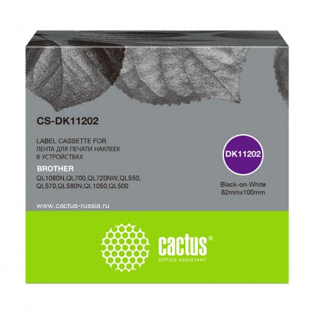 Картридж ленточный Cactus CS-DK11202 DK-11202 черный на белом черный для Brother P-touch QL-500, QL-550, QL-700, QL-800