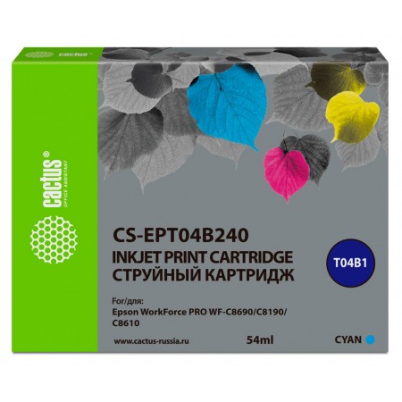 Картридж струйный Cactus CS-EPT04B240 T04B2 голубой (54мл) для Epson WorkForce Pro WF-C8190, WF-C8690