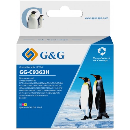 Картридж струйный G&G GG-C9363H многоцветный (18мл) для HP DJ 460series/5740/5743/5793/5940/5943/6540/6543/6620/6623 Картридж струйный G&G GG-C9363H многоцветный (18мл) для HP DJ 460series/5740/5743/5793/5940/5943/6540/6543/6620/6623