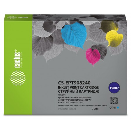 Картридж струйный Cactus CS-EPT908240 T9082 голубой (70мл) для Epson WorkForce WF-6090DW/WF-6590DWF Pro