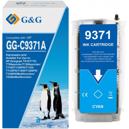 Картридж струйный G&G GG-C9371A голубой (130мл) для HP HP Designjet T610, T770, T790eprinter, T1300eprinter, T1100, T1100PS, T1120, T1120PS, T1200, T1200PS, T1200HDMultifunction, T2300eMultifunction