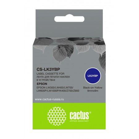 Картридж ленточный Cactus CS-LK3YBP LK-3YBP черный на желтом 9x9 для Epson LW300/LW400/LW700/LW600P/LW1000P/K400/Z700/Z900