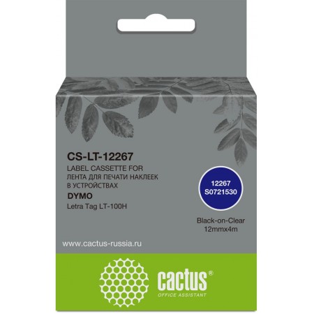 Картридж ленточный Cactus CS-LT-12267 12267 черный на прозрачном 12x4 для Dymo Letra Tag LT-100H