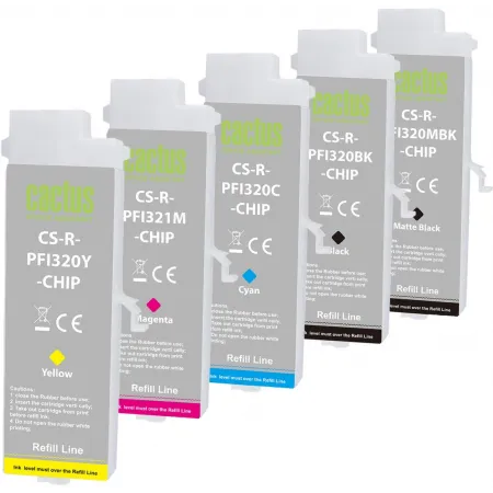 Картридж перезаправляемый струйный Cactus CS-R-PFI321SET-CHIP/черный/черный матовый/голубой/желтый/пурпурный набор 5шт.упак. для Canon imagePROGRAF TM-250/255/350/355 с чипом