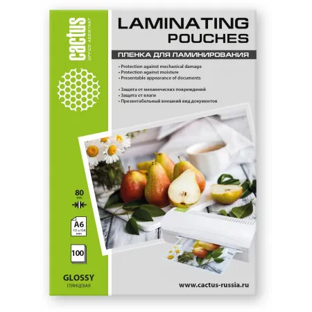 Пленка для ламинирования Cactus 80мкм A6 (100шт) глянцевая 111x154мм CS-LPGА680100