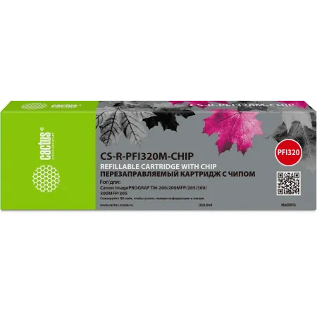 Картридж перезаправляемый струйный Cactus CS-R-PFI320M-CHIP PFI-320M пурпурный (260мл) для Canon imagePrograf TM-200/200MFP/205/300/300MFP/305 с чипом