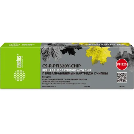 Картридж перезаправляемый струйный Cactus CS-R-PFI320Y-CHIP PFI-320Y желтый (260мл) для Canon imagePrograf TM-200/200MFP/205/300/300MFP/305/250/255/350/355 с чипом