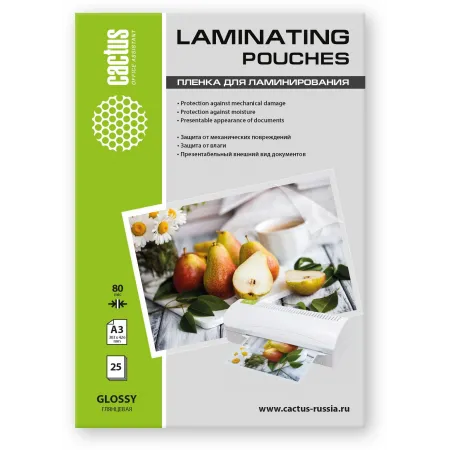 Пленка для ламинирования Cactus 80мкм A3 (25шт) глянцевая 303x426мм CS-LPGА38025