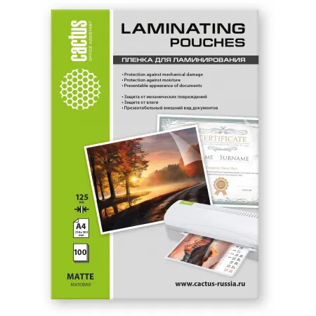 Пленка для ламинирования Cactus 125мкм A4 (100шт) матовая 216x303мм CS-LPMА4125100