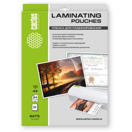 Пленка для ламинирования Cactus 125мкм A4 (25шт) матовая 216x303мм CS-LPMА412525