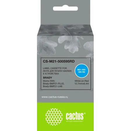 Картридж ленточный Cactus CS-M21-500595RD белый на красном 12.7x6.4 для Brady BMP21-PLUS, BMP21-LAB