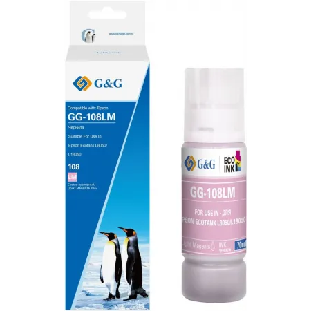 Чернила G&G GG-108LM C13T09C64A светло-пурпурный70мл для Epson Ecotank L8050/L18050 Чернила G&G GG-108LM C13T09C64A светло-пурпурный70мл для Epson Ecotank L8050/L18050