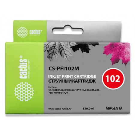 Картридж струйный Cactus CS-PFI102M PFI-102M пурпурный (130мл) для Canon IP iPF500/iPF600/iPF700/MFP M40/iPF765/LP17/LP24