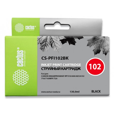 Картридж струйный Cactus CS-PFI102BK PFI-102BK черный (130мл) для Canon iPF500/iPF600/iPF700/ MFP M40/iPF765/LP17/LP24