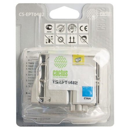 Картридж струйный Cactus CS-EPT0482 T0482 голубой (14.4мл) для Epson Stylus Photo R200/R220/R300/R320/R340/RX500/RX600/RX620/RX640