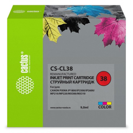 Картридж струйный Cactus CS-CL38 CL-38 многоцветный (9мл) для Canon Pixma iP1800/iP1900/iP2500/iP2600/MP140/MP190/MP210/MP220/MP470/MX300/MX310