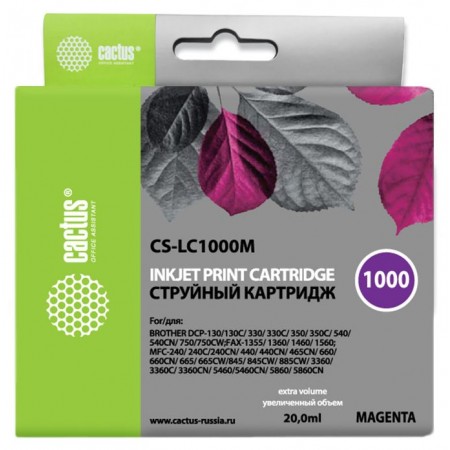 Картридж струйный Cactus CS-LC1000M пурпурный (20мл) для Brother DCP 130C/330С/MFC-240C/5460CN